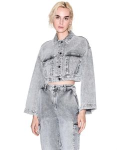Armani Exchange Grey Denim Cropped Trucker in Grey Denim Size XL